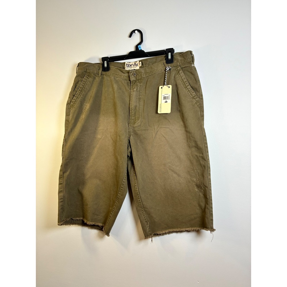 Born Fly Menswear Cargo Shorts Raw Hem Casual Olive Green‎ Casual Grunge Size 38